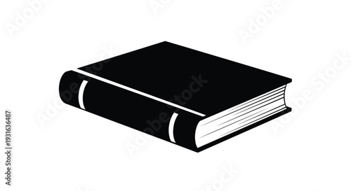 A simple black and white illustration of a closed book on a white background