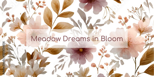 Delicate watercolor floral pattern with soft pastel flowers and elegant botanical elements, creating a natural background for feminine designs and tranquil themes