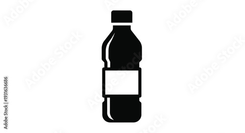 Simple black silhouette of a plastic water bottle on a white background
