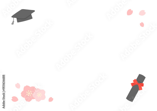 卒業式の帽子と卒業証書と桜の背景素材