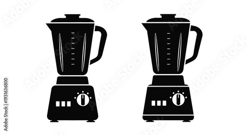 Two black silhouette images of modern kitchen blenders on a white background