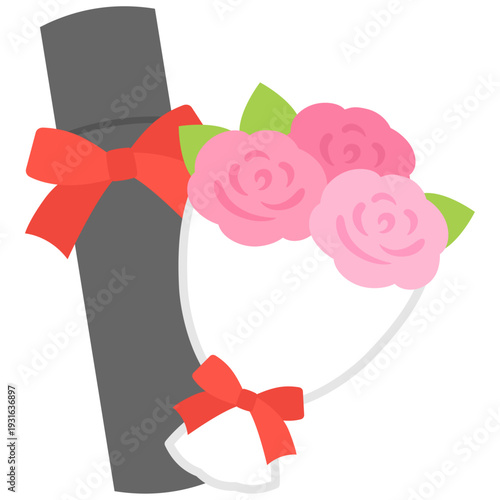 卒業式の卒業証書と花束