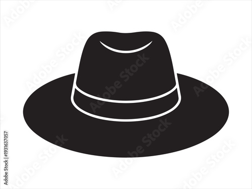 Fedora hat silhouette vector icon, Stylish headwear silhouette. Classic fedora hat silhouette. Fedora Hat Silhouette Black Icon Vector Illustration