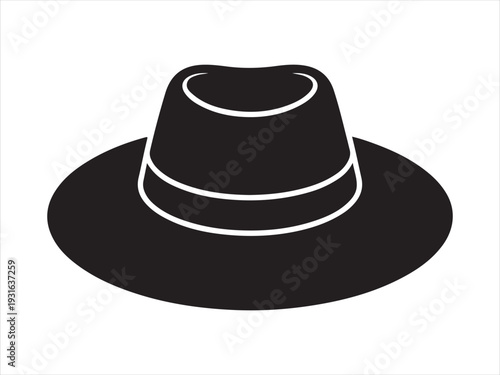 Fedora hat silhouette vector icon, Stylish headwear silhouette. Classic fedora hat silhouette. Fedora Hat Silhouette Black Icon Vector Illustration
