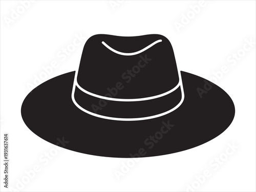 Fedora hat silhouette vector icon, Stylish headwear silhouette. Classic fedora hat silhouette. Fedora Hat Silhouette Black Icon Vector Illustration