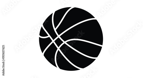 Simple black and white illustration of a classic basketball on a white background