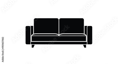 Minimalist black silhouette of a modern sofa with clean lines