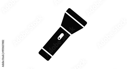 A black silhouette of a handheld flashlight on a white background
