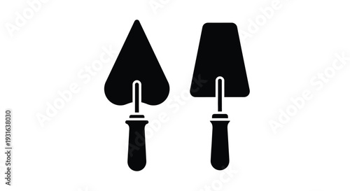 Two black silhouettes of trowels a pointing trowel and a brick trowel