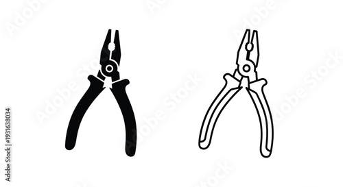 Two depictions of pliers a solid black and a white outline