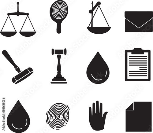 Diverse icons representing various aspects of law and justice Vector