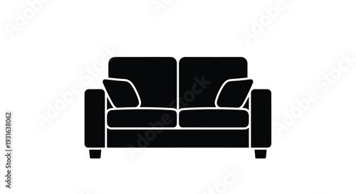 Simple black silhouette of a modern two seater sofa or couch