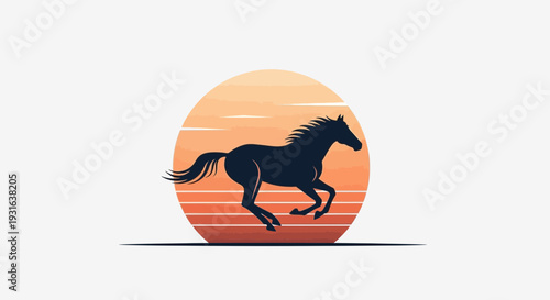 Majestic Horse Silhouette Galloping Against Vibrant Sunset Sky