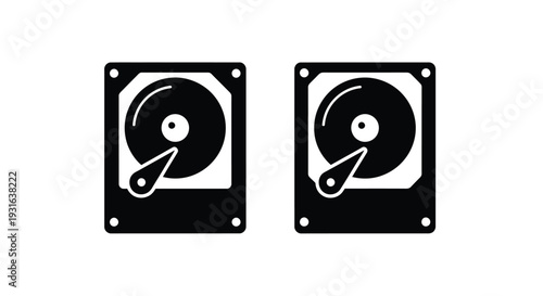 Two black hard disk drives depicted in a simple graphic style
