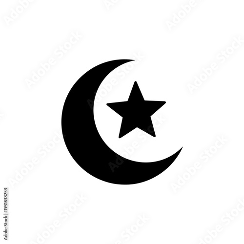 Crescent Moon and Star Symbol Icon 33.