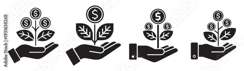Money tree with dollar coin icon growing in a pot for business success