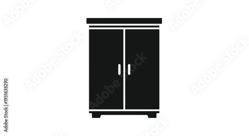 Simple black and white icon of a rectangular wardrobe with two doors