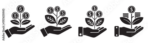 Passive income and retirement savings plan with money tree icon illustration