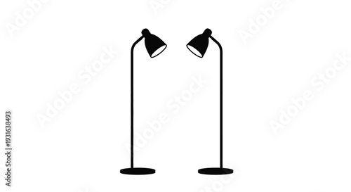 Two black lamps with curved necks stand facing each other on white
