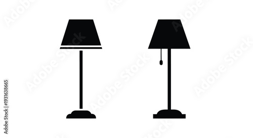 Simple black silhouettes of two table lamps against a white background