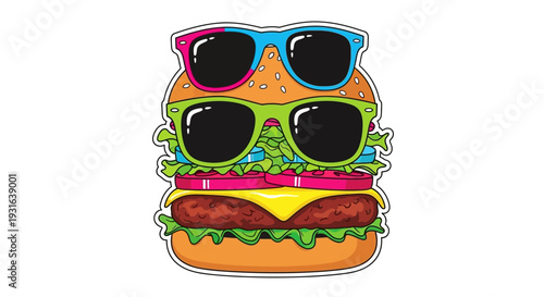 Cool Burger Wearing Sunglasses, Fun Fast Food Character, Summer Vibes