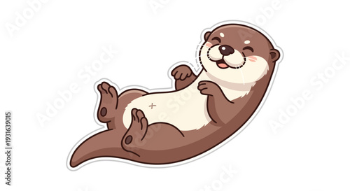 Cute Otter Cartoon Character Lying Down and Smiling