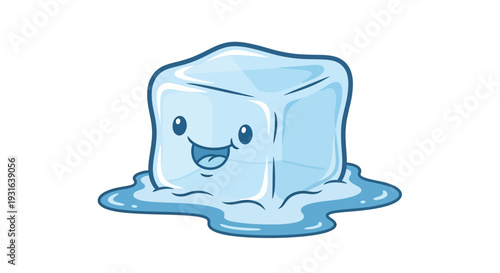 Cute Melting Ice Cube Character with Happy Face