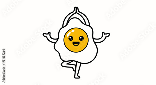 Cute Fried Egg Character Doing Yoga Tree Pose