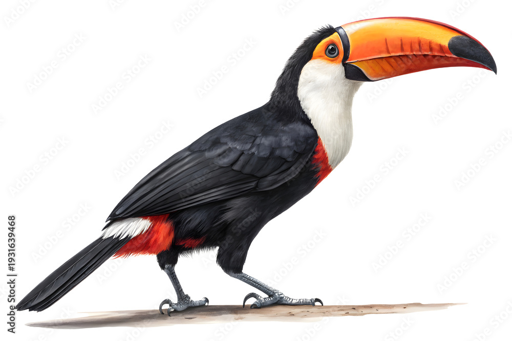 Obraz premium A toucan with large colorful beak isolated on white or transparent background