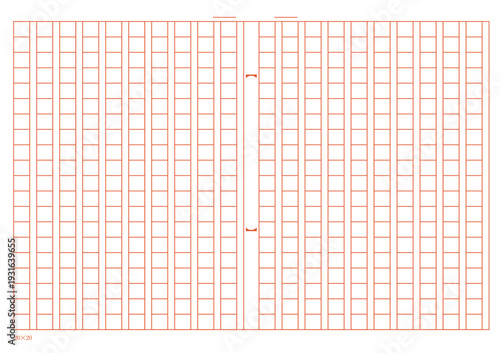 日本の伝統的な400字詰め原稿用紙のイラスト。20x20の罫線が並ぶレトロな和風文房具素材