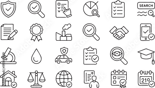 Quality Assurance and Verification Outline Icon Set