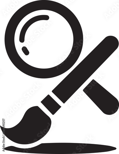 A magnifying glass and a paintbrush symbolizing investigation and creativity. Vector
