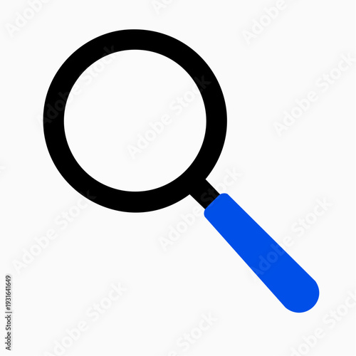 Modern magnifying glass with blue handle for search and investigation