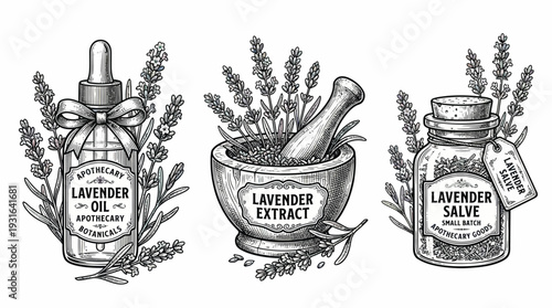 Engraved Lavender Products Collection Vintage Apothecary Style