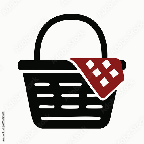 Shopping basket icon with red checkered cloth