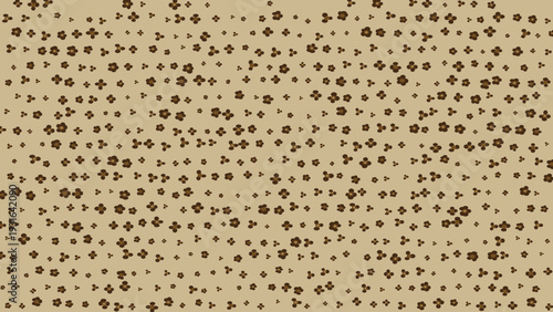 Abstract seamless minimalist background featuring a scattered pattern of tiny dark brown flowers on a tan backdrop perfect for modern textile prints and wallpaper