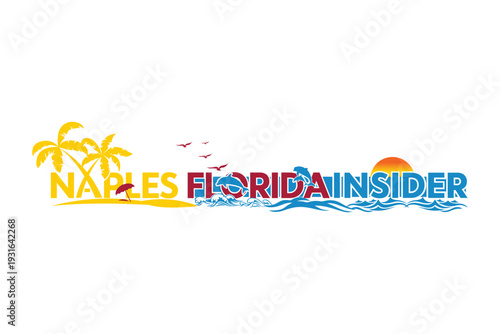 Naples Florida Insider Logo with Palm Tree and Sunset Beach Illustration