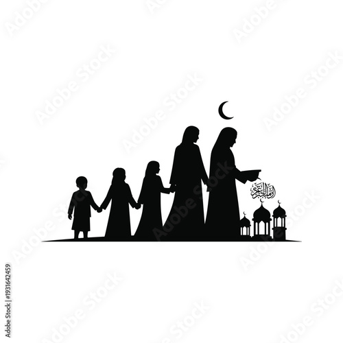 Muslim Family Progression Islamic Culture Crescent Moon Mosques
