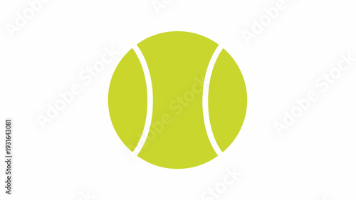A simple graphic illustration of a tennis ball in a solid bright green color with white stripes on a clean white background.