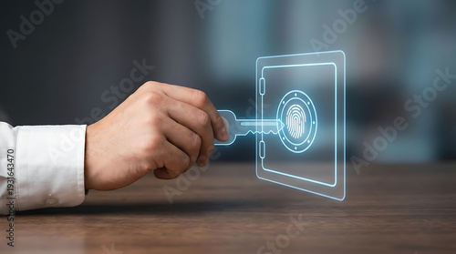 Secure login with fingerprint authentication and glowing key