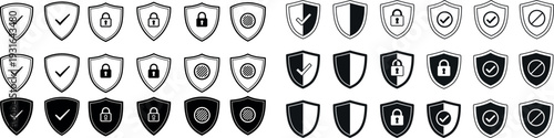 Collection of 36 unique shield designs with various patterns