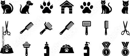 Pet grooming and care icons