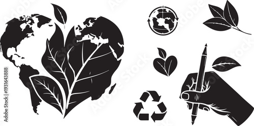 Eco friendly symbols and earth conservation concept illustrations