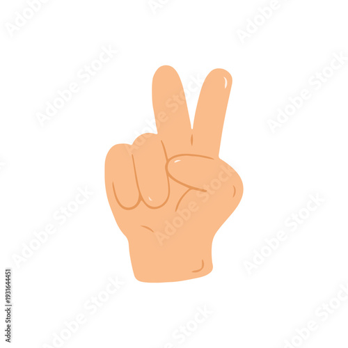 Human hand showing peace sign or number two