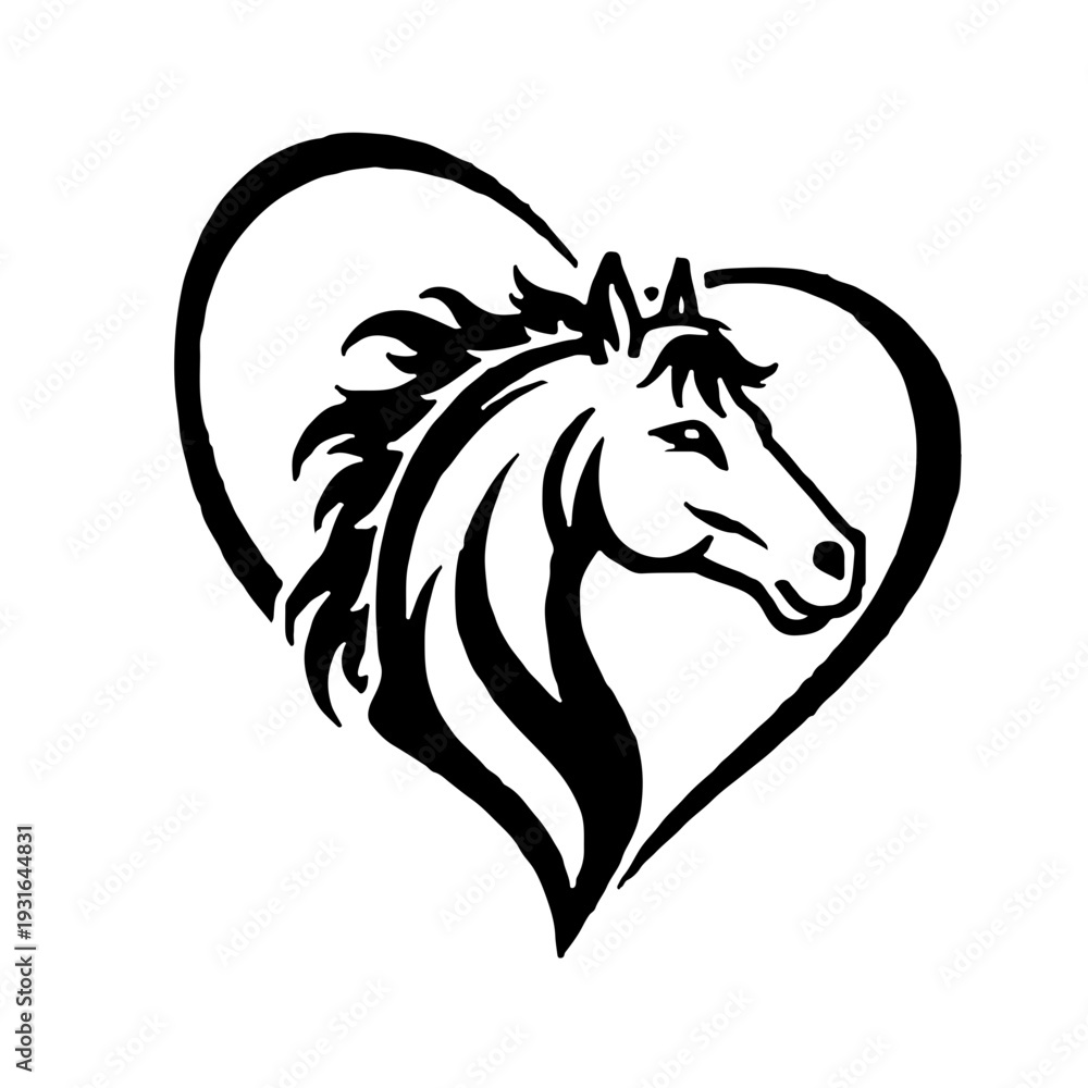 Fototapeta premium Horse Heart Horse Lover , Equestrian Silhouette Cut File, Farm Animal Clipart, Love Horse