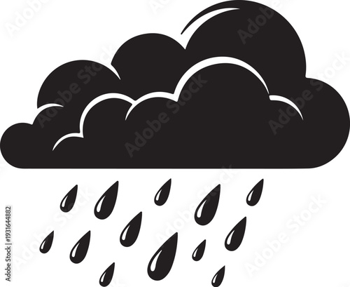 Rainy weather icon with cloud and raindrops illustration