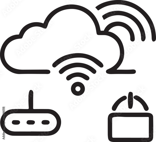 Wireless network connectivity and cloud computing infrastructure with router signal icons