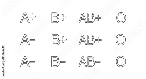 detailed graphic illustration showing various human blood types a a- b b- ab ab- and o groups ideal for medical education.