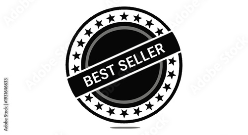 black and white best seller badge with stars a top product label for marketing e-commerce and promotional success