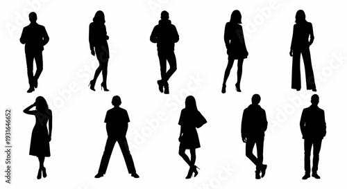 Silhouettes of People Standing and Walking.